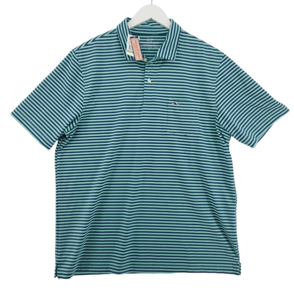 Vineyard Vines NWT Performance Polo Feeder Stripe in Marina Size Large